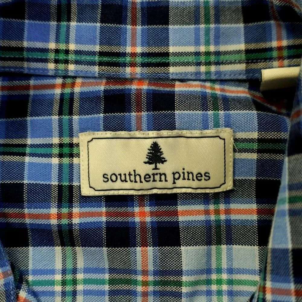 Southern Pines Flannel Plaid Blue Multi-Collared Collared‎ Dress Shirt M Medium